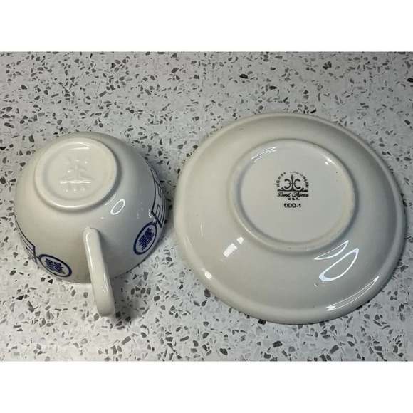 Vintage Homer Laughlin White Blue Geometric Restaurant Ware Cup & Saucer DDD-1 - Picture 4 of 6